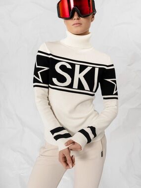 Perfect Moment Schild merino wool turtleneck ski sweater in Snow White NWT